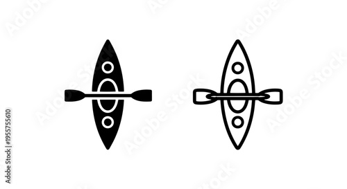 Top view kayak icon vector, kayak outline and silhouette for water sports
