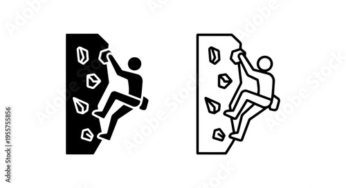 Climbing wall silhouette icon, person rock climbing on white background