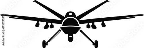 Military drone unmanned aerial vehicle silhouette vector graphic illustration on a white background