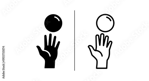 Hand juggling ball silhouette icon, person balancing on white background