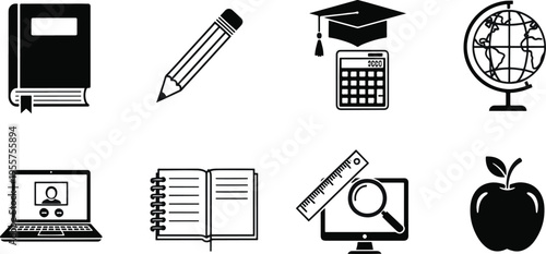 A collection of business and productivity icons in black and white