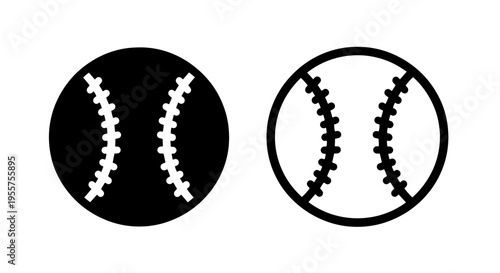 Baseball icons vector art - solid black and outline versions of ball