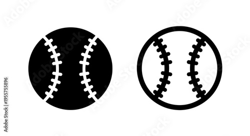 Baseball icons vector art - solid black and outline versions of ball