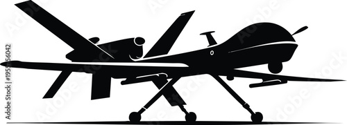 Military drone unmanned aerial vehicle silhouette vector graphic illustration on a white background