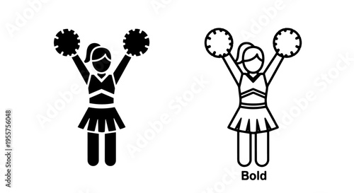 Cheerleader icon, pom poms symbol, sport spirit graphic, bold outline vector