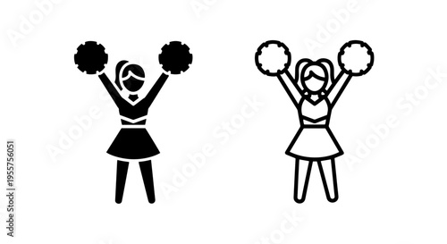 Cheerleader icon, pom poms symbol, spirit gesture graphic, isolated vector
