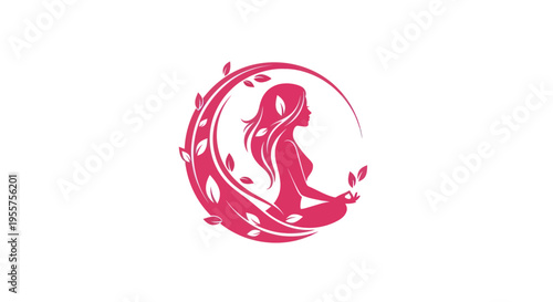 Woman meditating in a circle with leaves