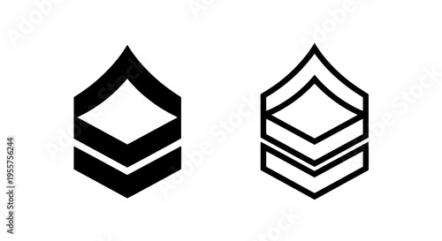 Military rank insignia icon: black silhouette and outline v-shape stripes with v shape