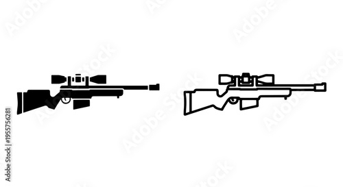 Sniper rifle icon with scope - black and white vector graphics