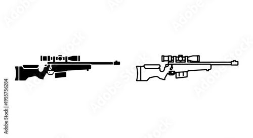 Sniper rifle icon with scope - black and white vector graphics