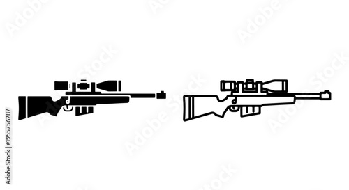 Sniper rifle icon with scope - black and white vector graphics