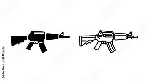 Modern assault rifle icon, solid and outline vector illustration for security or army concepts