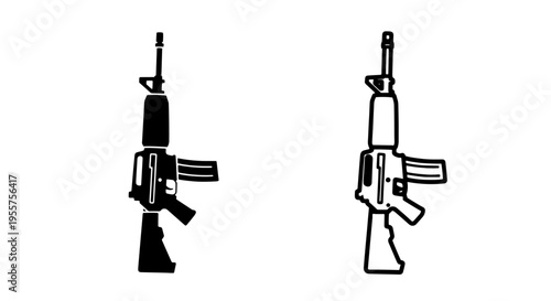 Automatic rifle gun icon, solid and outline vector for military, army, and firearm designs