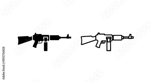 Carbine assault rifle icon, solid and outline vector for military, defense, and army designs