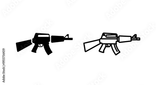 Automatic assault rifle icon, solid and outline vector for military and combat themes