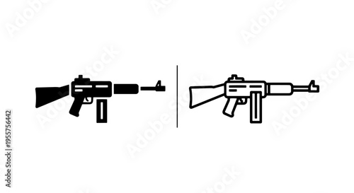 Compact assault rifle icon, solid and outline vector for military operations and security concepts