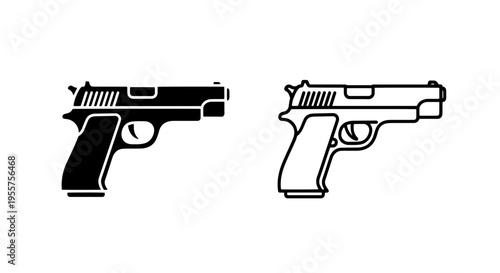 Handgun pistol icon set vector illustration - firearm weapon symbol silhouette outline design