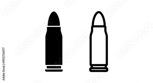 Bullet cartridge icon set vector illustration - ammunition caliber symbol silhouette outline
