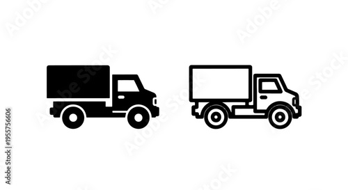 Delivery truck icon: commercial cargo transport vehicle symbol in black outline and solid style