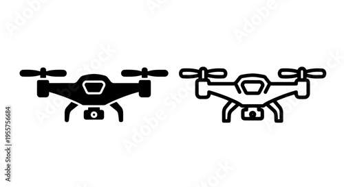 Unmanned aerial vehicle drone icon with camera for surveillance and filming concepts