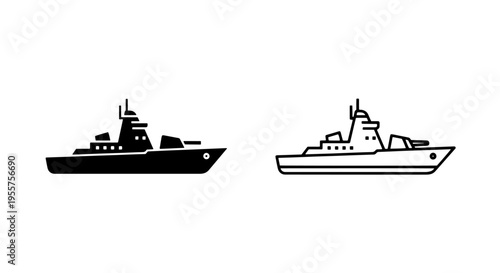 Naval military warship icon for maritime transportation and defense strategy applications