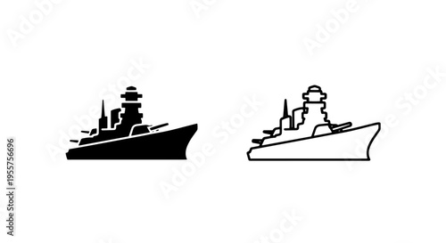 Angled military warship icon vector for naval fleet and defense system illustrations