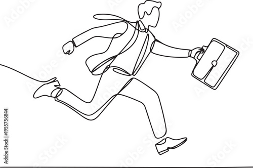 Running businessman in suit holding a briefcase, symbolizing speed, ambition, and the daily hustle of professional life