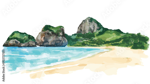 Fernando de Noronha Islands. Fernando de Noronha Islands hand drawn watercolor illustration