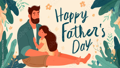 Father and daughter share tender moment on happy father's day with lush greenery background