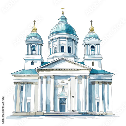 Helsinki Cathedral. Helsinki Cathedral watercolor vector illustration