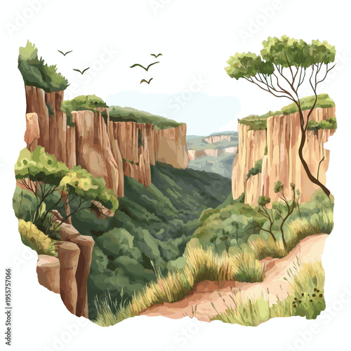 Chapada dos Veadeiros National Park. Chapada dos Veadeiros National Park hand drawn watercolor illustration