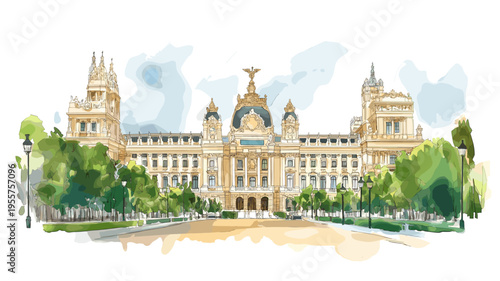 Royal Palace of Madrid. Royal Palace of Madrid watercolor vector illustration