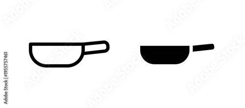 Frying pan icon in black color for website or app.