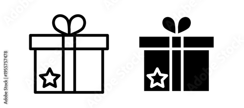Gift box icon in black color for website or app.