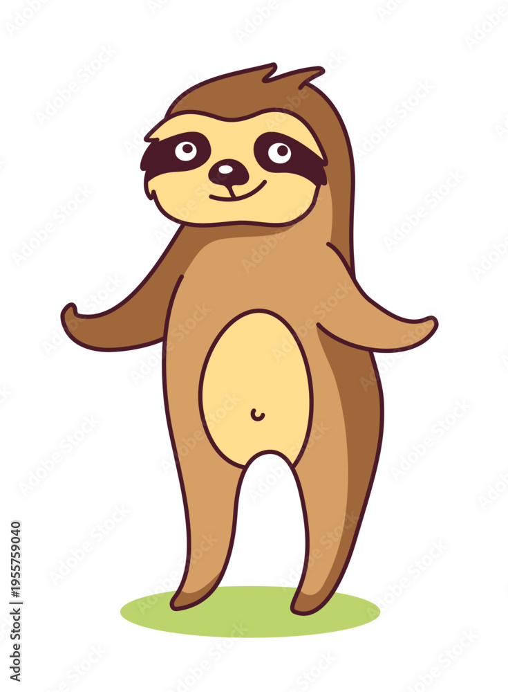 Fototapeta premium Cute Sloth Smiling Mascot Logo. Editable stroke