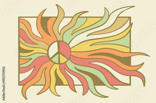 Sun Rays and Peace Symbol Hippie 60s 70s style