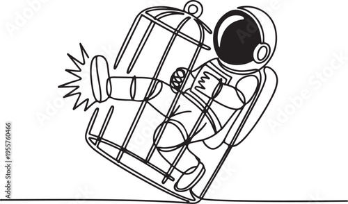 Astronaut Stuck in a Birdcage A Surreal and Humorous Illustration of Confinement and Unexpected Situations