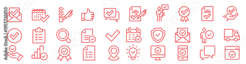 Inspection line icon set. Set of 30 outline icons related to inspection, examination, quality control, testing, check and others. Editable stroke. Vector illustration.