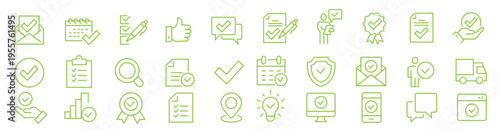 Inspection line icon set. Set of 30 outline icons related to inspection, examination, quality control, testing, check and others. Editable stroke. Vector illustration.