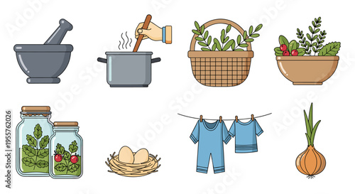 Collection of rustic and homemade items for country living and cooking