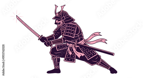 Stylized samurai warrior in traditional armor holding a katana sword ready for battle