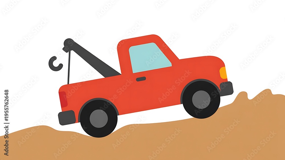 Naklejka premium Red cartoon tow truck on sand