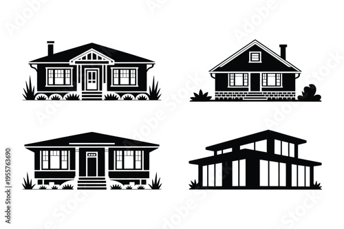Various house styles silhouette collection: modern and traditional
