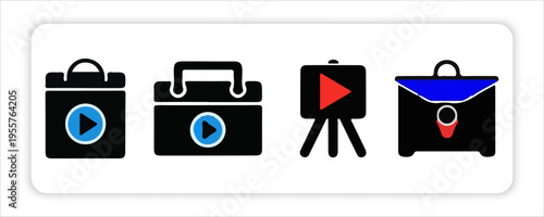 
Video Production and Business Presentation and Clapperboard, Film Strip Elements,Mute Sound, Document Notes, Icons Set