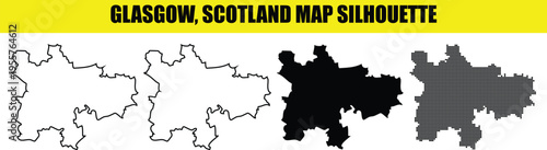 Glasgow Scotland map silhouette vector illustration in four distinct graphic styles isolated on transparent background