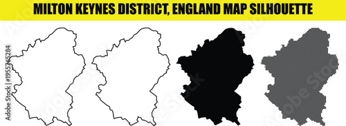 Milton keynes district England map silhouette vector pack with multiple design styles for geographic presentations