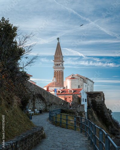 Coastal town of Piran in the sunset