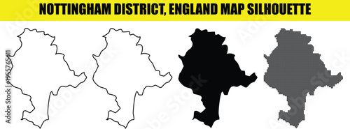 Nottingham district england map silhouette. stock vector isolated on background