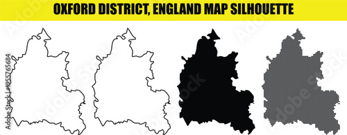 Oxford district England map silhouette vector illustrations showing diverse graphic styles for professional designers