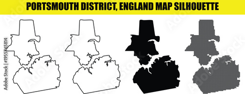 Portsmouth district england map silhouette white outline solid black dot pattern